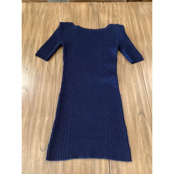 Theory Navy Knit ribbed wool short sleeve preppy minimalist mini dress S - Picture 1 of 10